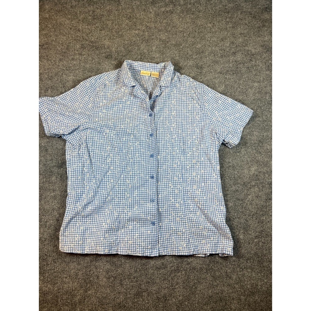Vintage Bobbie Brooks Womens Blue Gingham Button Up Short Sleeve Shirt 22W/24W